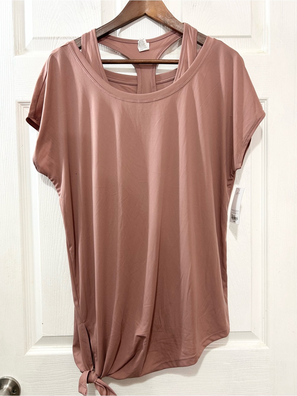 Xersion Everair Essential Performance Tee Sierra Rose Tie Front Large NWT